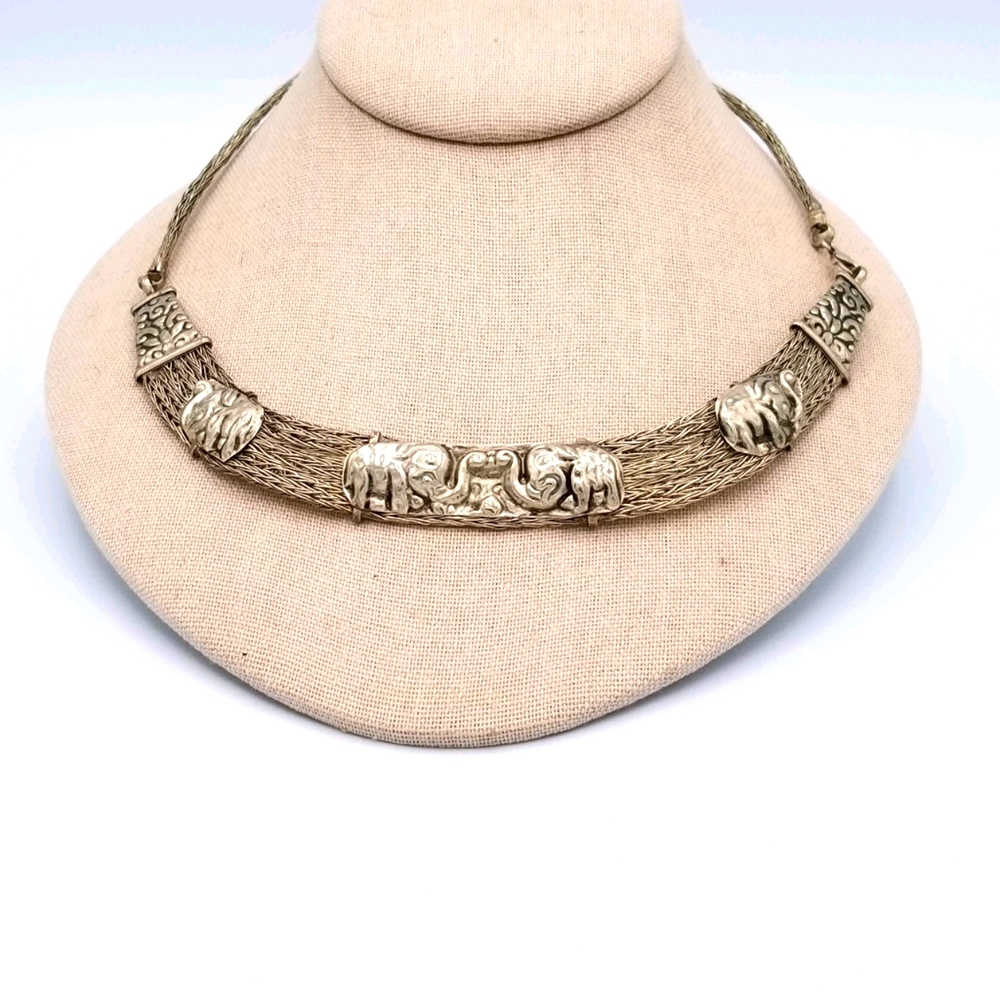 Silver Tone Artisian Ethnic Elephant Choker
